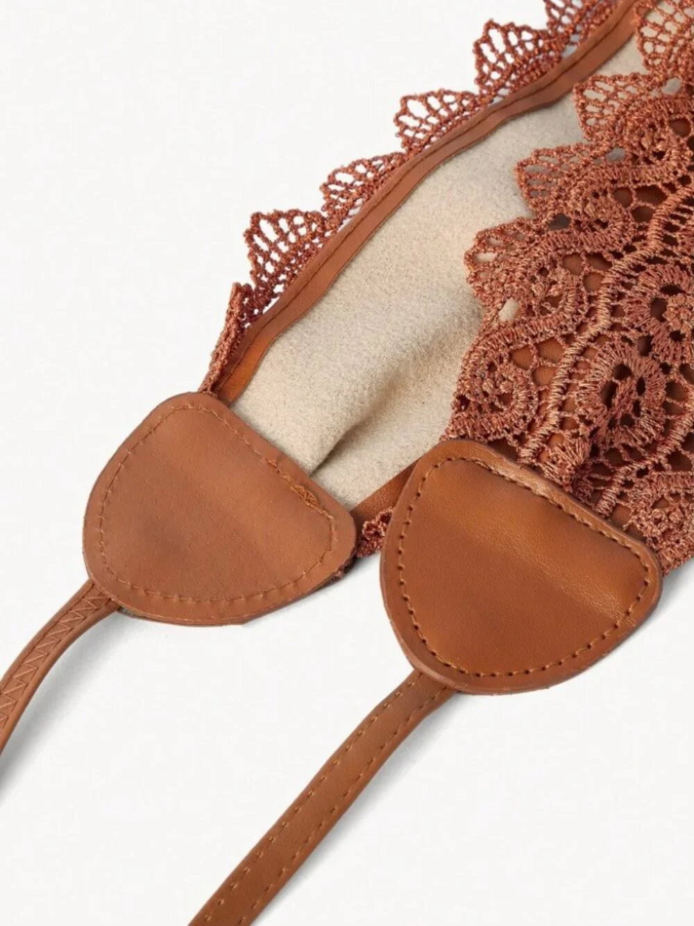 Rust Brown Crochet Lace Waist Belt with Tie Straps